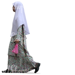 cut out muslim woman in a grey abaya walking
