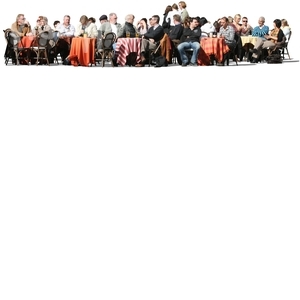 big cut out group of people sitting in a cafe