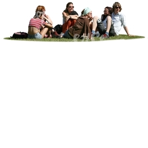 cut out group of youngsters sitting on the grass