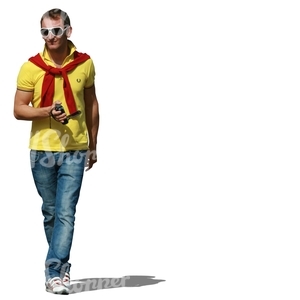 man with a camera walking