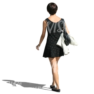 woman in a black mini dress walking