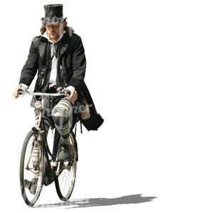 bohemian man riding a bike