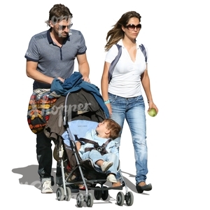 man and woman pushing a baby stroller