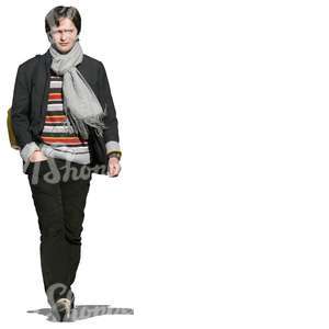 man walking and listening to music