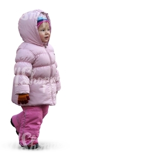 girl in pink winter clothes walking