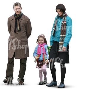 mother and father walking with their daughter