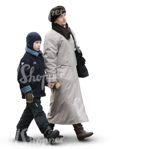 grandmother and grandson walking hand in hand
