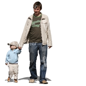 father and son walking hand in hand