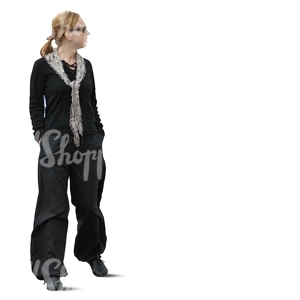 woman in a black outfit standing