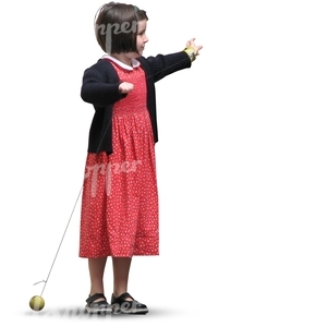 girl in a red dress playing ball
