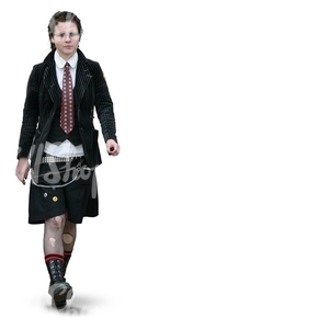 woman in a punk style outfit walking