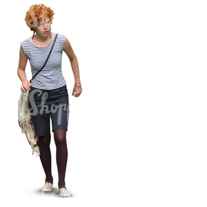 red-haired woman walking