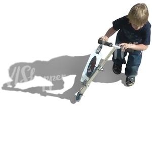 boy with a scooter seen from above