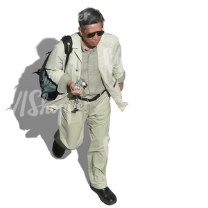 man in a light suit seen from above