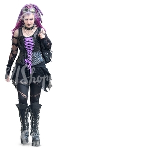 woman in an extravagant outfit walking