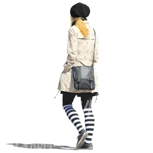 woman in striped stockings walking