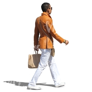 black woman in a leather jacket walking