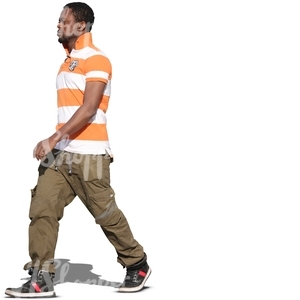 black man walking in summertime