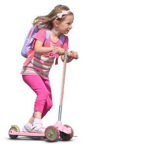 pink girl riding a scooter