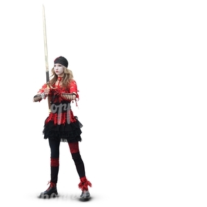 street artist standing and holding a sword
