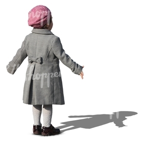 young girl in a grey coat and pink beret