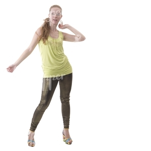 young woman in a disco costume dancing