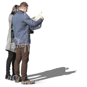 man and a woman standing and exploring a map together