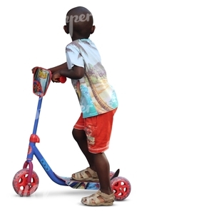 little black boy riding a scooter