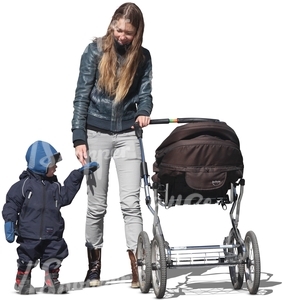 woman walking with her son