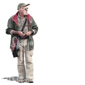 elderly man with sunglasses walking