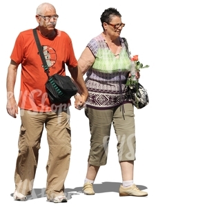 elderly couple walking hand in hand