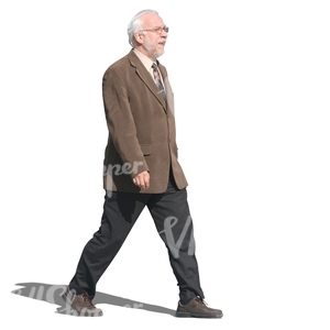 elderly man wearing suit and tie walking
