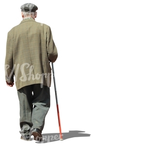 elderly man walking with a walking stick
