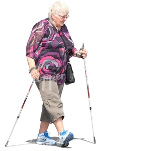 elderly woman doing nordic walking