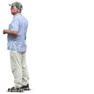 elderly man with a baseball cap standing
