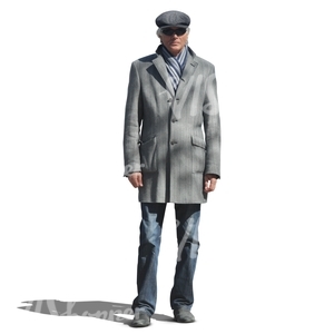 elderly man on a grey coat standing