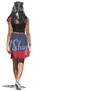 black woman in a mini dress walking