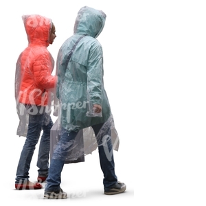 mother and daughter in rainjackets walking in the rain