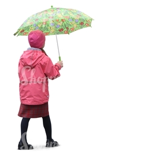 young girl with an umbrella walking in the rain