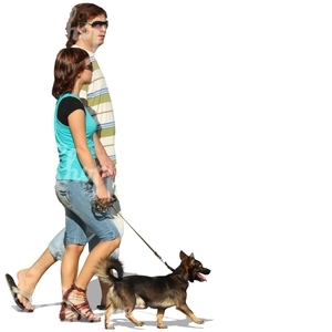 cut out couple walking a dog