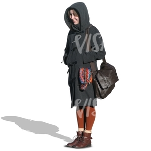 girl in a hooded coat standing