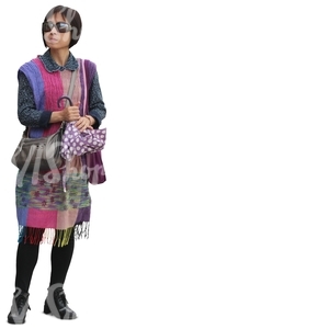 cut out asian woman in a colorful dress standing