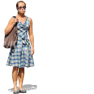 cut out woman in a blue dress standing