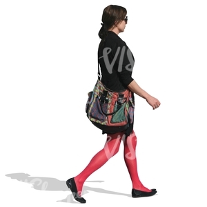 cut out woman with red stockings walking