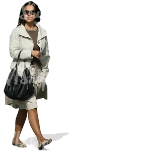 cut out dark-haired woman walking