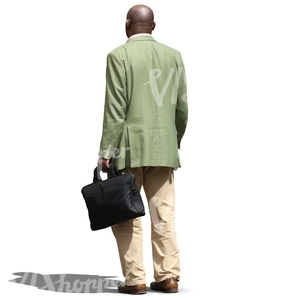 black businessman in a green jacket standing