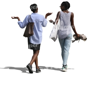 two black women walking and talking