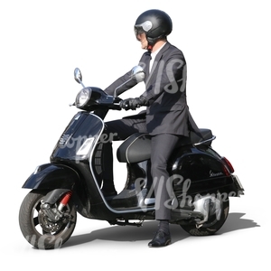 businessman riding a motor scooter