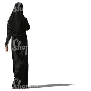 muslim woman in a black abaya walking