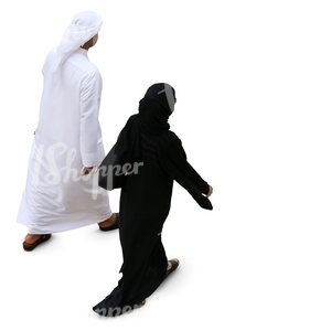 arab man and woman walking seen from above